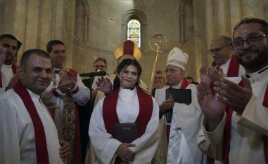 Azar (C) will be one of five ordained women in the Middle East, joining one in Syria and three in Lebanon