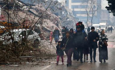 The powerful earthquake flattened apartment blocks 