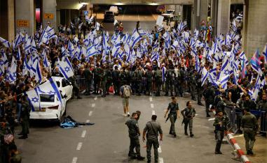 Thousands of anti-government protesters converged on Israel's Ben Gurion Airport