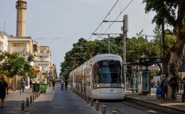 A tram from Israel's new light rail line for the Tel Aviv metropolitan area