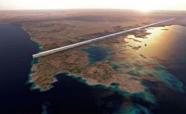 The design plan for the 500-metre tall parallel structures, known collectively as The Line, in the heart of the projected Red Sea megacity NEOM