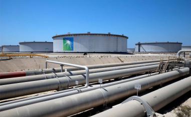 General view of Aramco tanks and oil pipe at Saudi Aramcos Ras Tanura oil refinery 