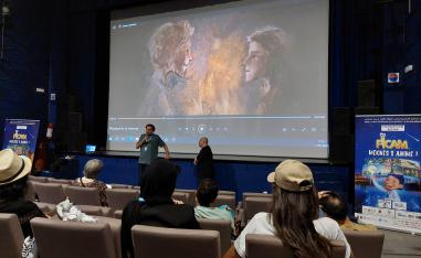 Ushev (L) explaining the making of his short films to the audience