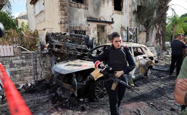 A  cordoned-off area in Kiryat Bialik in the Haifa district of Israel, targeted by a reported strike by Hezbollah