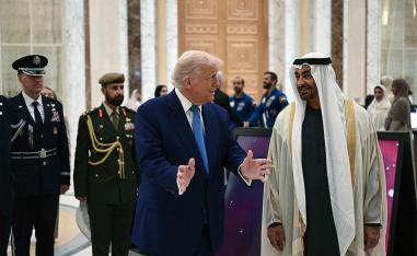 Trump and UAE President Sheikh Mohamed bin Zayed Al Nahyan talk at Qasr Al-Watan in Abu Dhabi