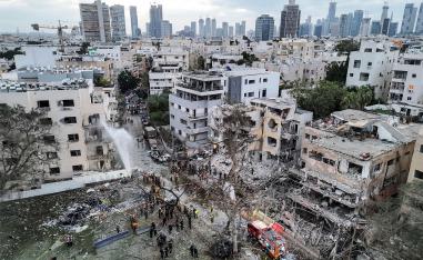 Damaged residential homes in Tel Aviv following missile attack from Iran on Israel