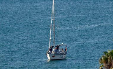 A boat from the Global Sumud Flotilla intercepted by Israeli forces in the Mediterranean sea off the Gaza Strip waters