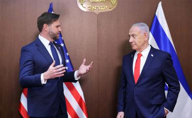 US Vice President JD Vance and Israeli PM Benjamin Netanyahu speak during a meeting in Jerusalem