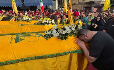 People mourning Hezbollah members killed in recent Israeli attacks