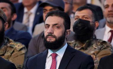 Syria’s President Ahmed al-Sharaa looks on as he attends an event in Aleppo, Syria, May 27, 2025. 