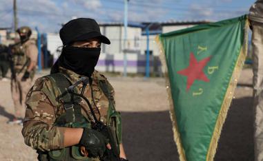 Kurdish internal security forces conduct a security operation in al-Roj camp