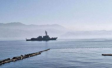 A US military destroyer at the port of the Israeli southern city of Eilat after it was docking there February 1