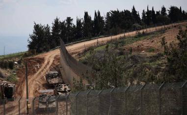Israeli military vehicles at the Israel-Lebanon border