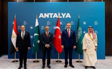 The foreign ministers of Egypt, Pakistan, Turkey and Saudi Arabia in Antalya