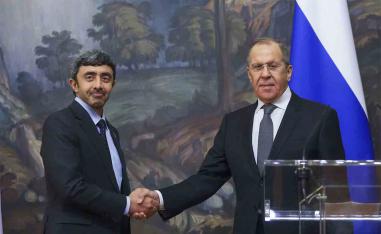 Russian Foreign Minister Sergei Lavrov and his UAE counterpart Sheikh Abdullah bin Zayed