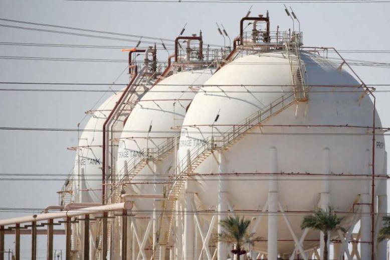 Gas tanks at the desert road of Suez city north of Cairo