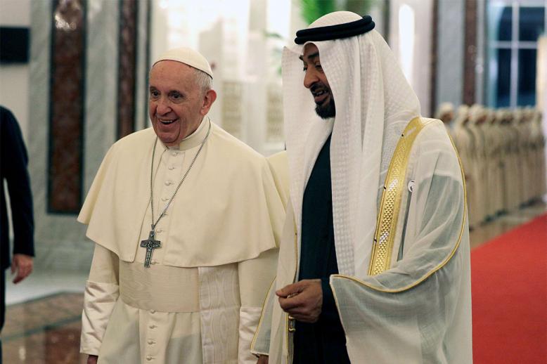 Pope Francis was greeted by Abu Dhabi's Crown Prince Sheikh Mohammed bin Zayed al-Nahyan