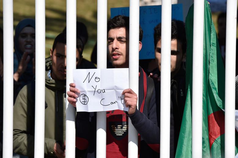 Algerian students demonstrate at Algiers' school of medicine on March 3, 2019 against ailing President Abdelaziz Bouteflika's bid for a fifth term.