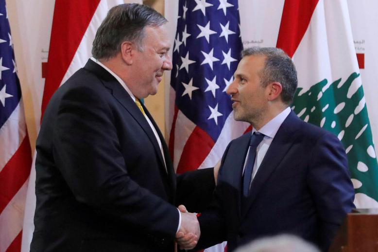 وزير الخارجية الأميركي مايك بومبيو مع وزير الخارجية اللبناني جبران باسيل في بيروت