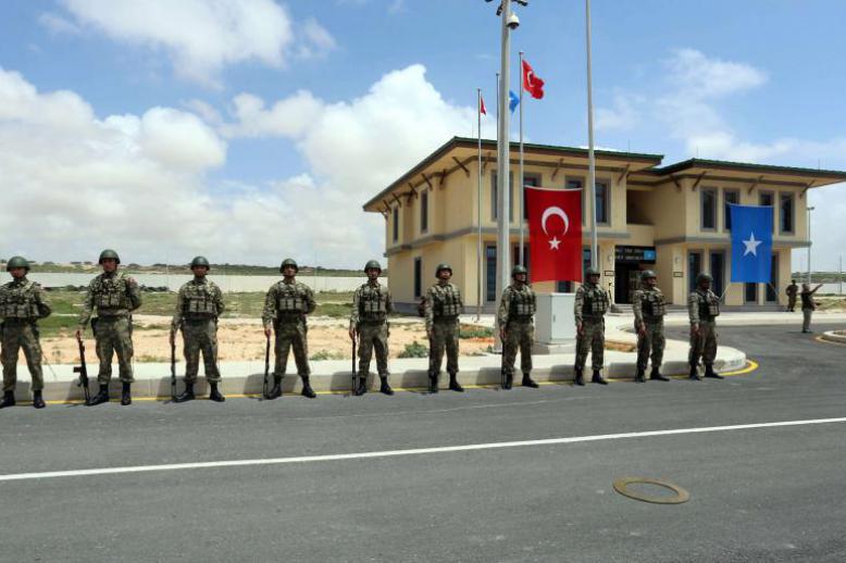 Turkish military officers parade during the opening ceremony of a Turkish military base in Mogadishu, September 30, 2017.