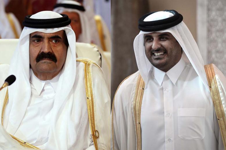 Qatari Emir's father Sheikh Hamad bin Khalifa al-Thani (R) and Sheikh Tamim