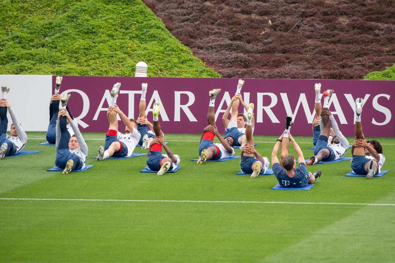 Bayern Munich players during a training session in Doha