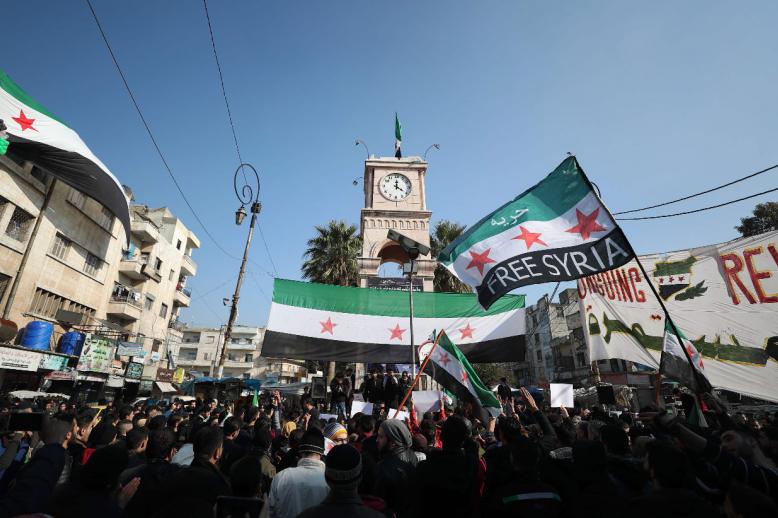 Syrians demonstrate against the regime of Bashar al-Assad on January 10, 2020 in the northwestern Idlib province, Syria's last major opposition bastion.