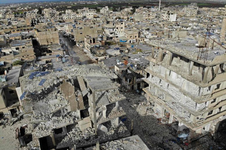 an aerial view of the town of Sarmin, about 8 kilometres southeast of the city of Idlib
