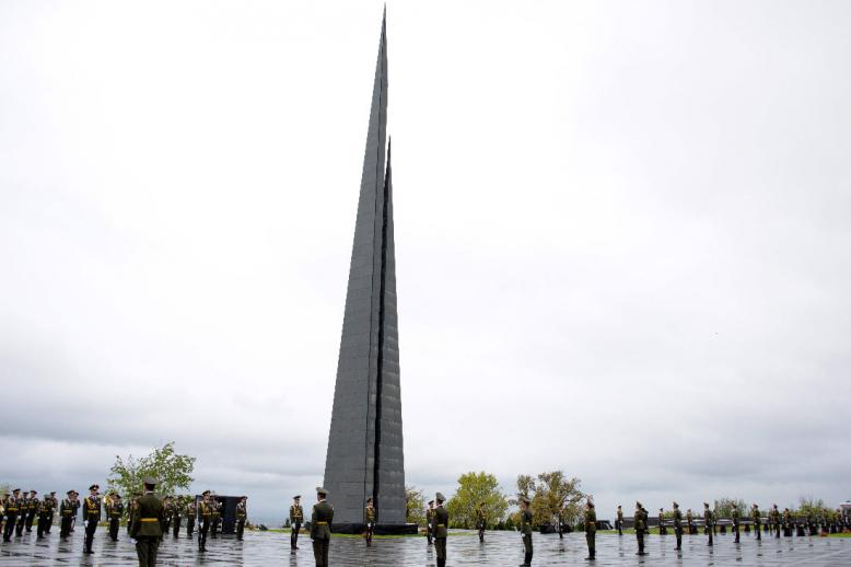 Armenian honour guards attend a ceremony commemorating the 105th anniversary of the Armenian genocide