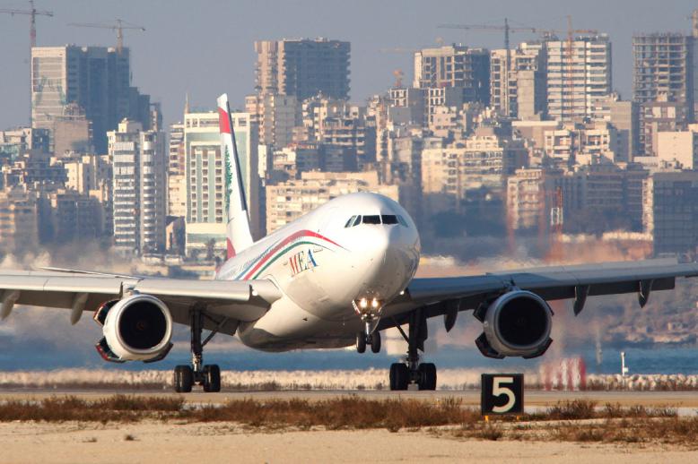 Middle East Airlines jet lands at Rafik Hariri International Airport in Beirut, Lebanon
