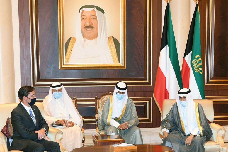 US Defence Secretary Mark Esper (L) meeting with the new emir Sheikh Nawaf al-Ahmad Al-Sabah (R)