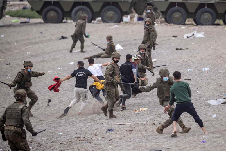 Heavy-handed intervention by the Spanish army against illegal migrants in Ceuta last month