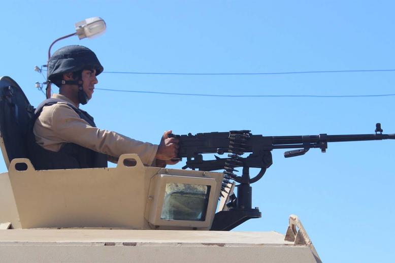Egyptian troops were riding an armoured vehicle when the bomb went off in New Rafah