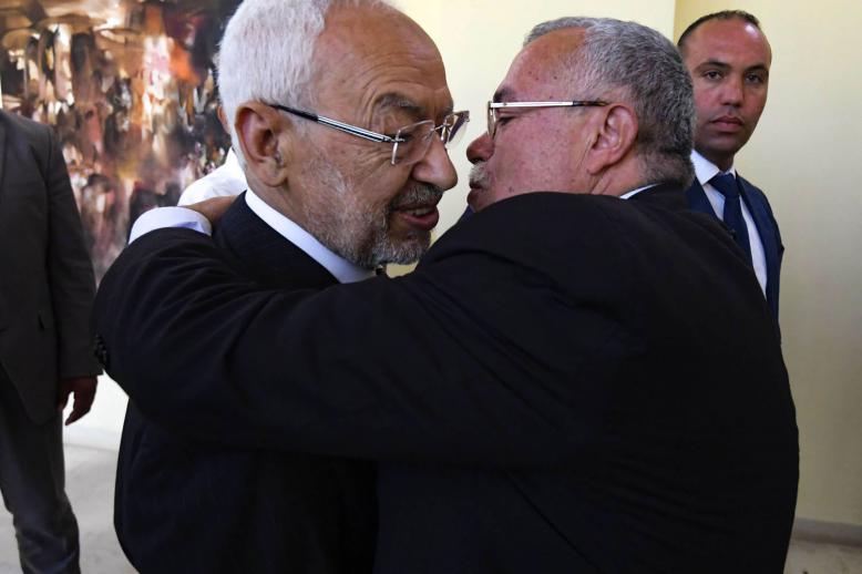 زعيم حركة النهضة راشد الغنوشي مع نائبه نورالدين البحيري
