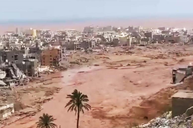 A bursting river destroyed houses on the banks
