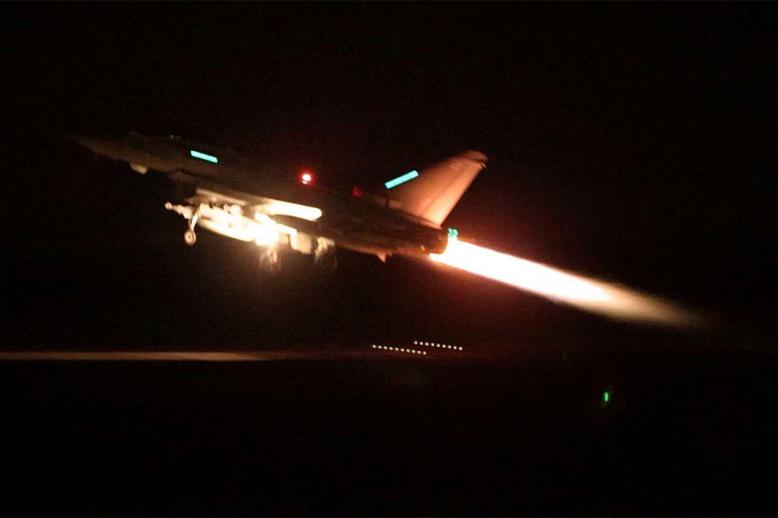 An RAF Typhoon aircraft takes off to join the U.S.-led coalition from RAF Akrotiri to conduct air strikes against military targets in Yemen