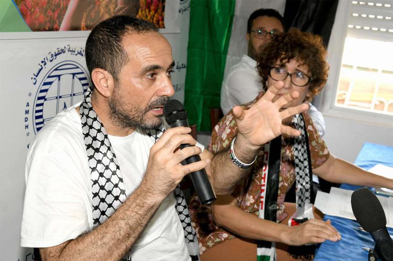 Moroccan journalist Soulaimane Raissouni speaks during a press conference at the Moroccan Association of Human Rights HQ in Rabat
