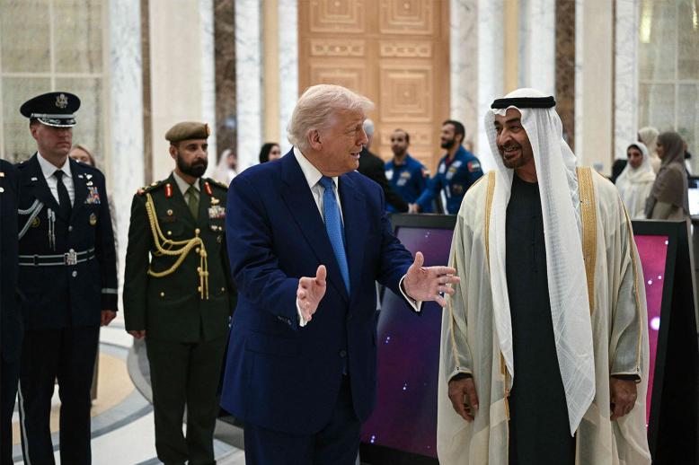 Trump and UAE President Sheikh Mohamed bin Zayed Al Nahyan talk at Qasr Al-Watan in Abu Dhabi