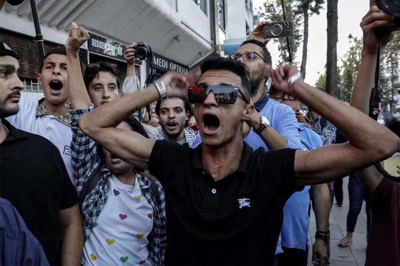 Moroccan youths demonstrate peacefully demanding reforms in the healthcare and education sectors in Rabat 
