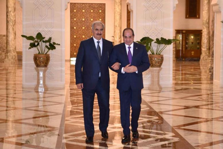 Egyptian President Abdel Fattah al-Sisi meets Libyan National Army commander Khalifa Haftar in Cairo, December 8, 2025.