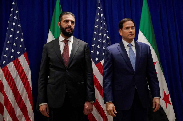 Syrian President Ahmed al-Sharaa meets US Secretary of State Marco Rubio on the sidelines of the 80th United Nations General Assembly in New York City, September 22, 2025. 