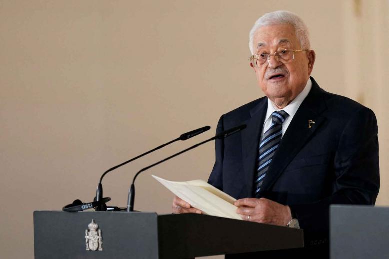 Palestinian Authority President Mahmoud Abbas holds a news conference at Moncloa Palace in Madrid, December 10, 2025. 