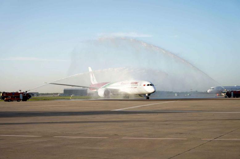 A Royal Air Maroc plane is seen upon landing in Rabat.