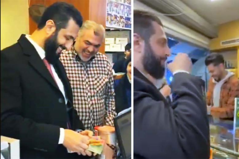 Sharaa seen using the new banknotes at a Damascus shop