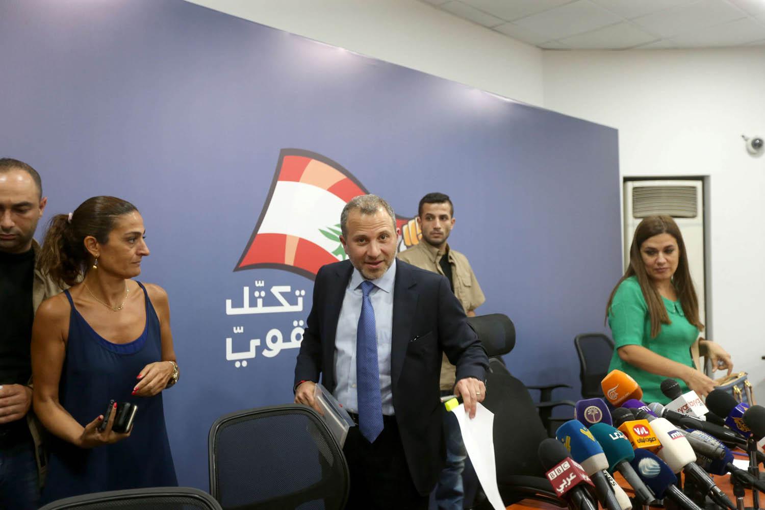 زعيم "التيار الوطني الحر" جبران باسيل في مؤتمر صحفي ببيروت