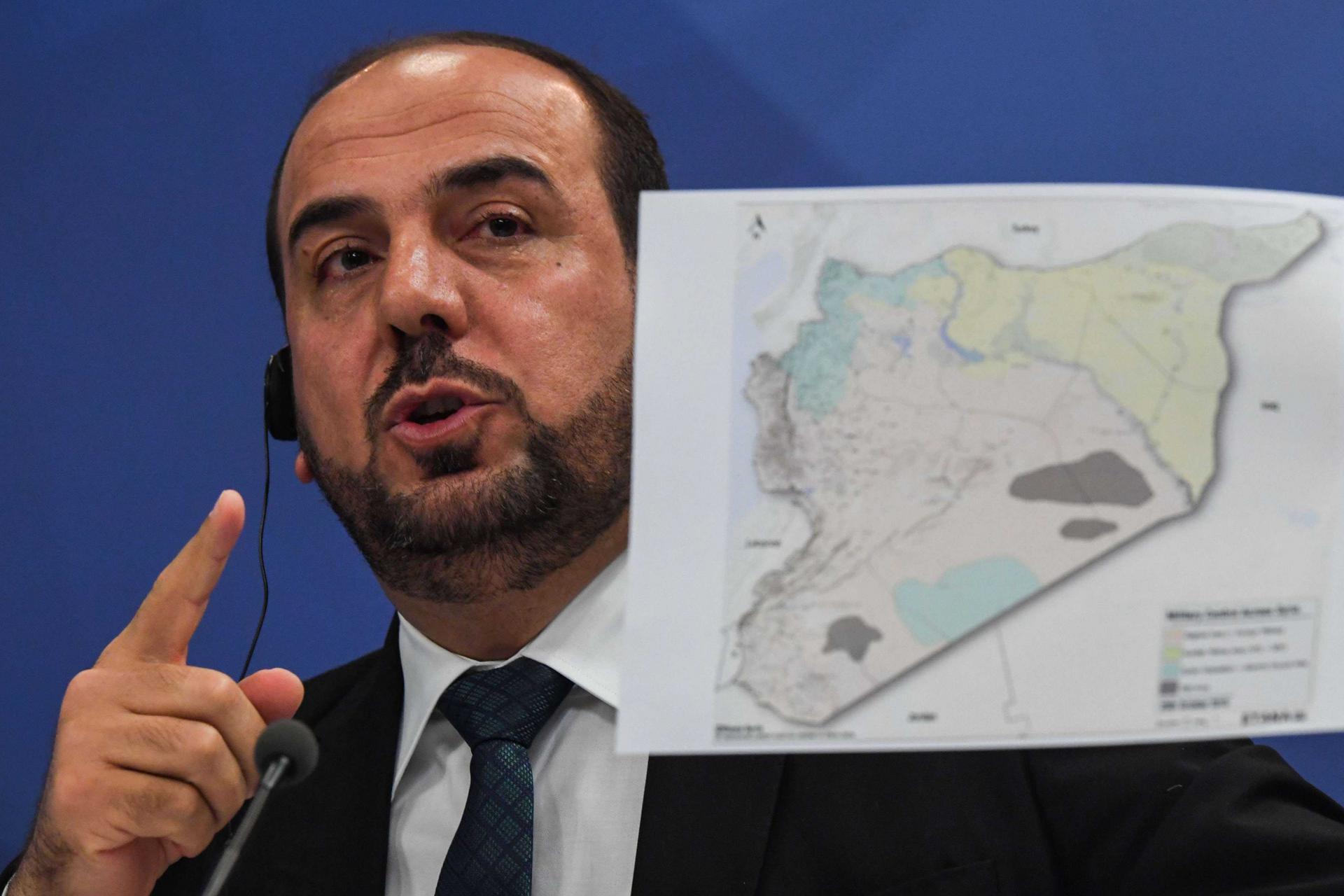 Nasr al-Hariri, the Syrian opposition's chief negotiator, gives a press conference in Moscow on October 26, 2018