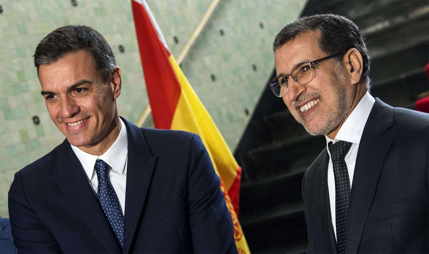 Morocco's Prime Minister Saad Eddine el-Othmani is pictured with his Spanish counterpart Pedro Sanchez in Rabat