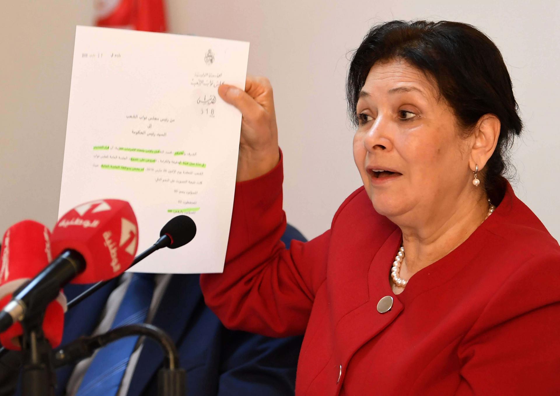 Sihem Ben Sedrine, President of Tunisia's Truth and Dignity Forum (IVD) gives a press conference in the capital Tunis on May 25, 2018