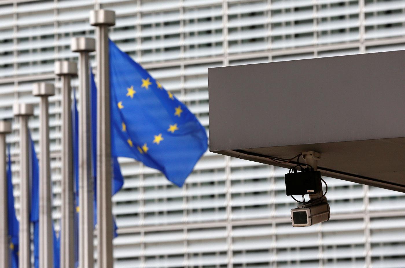 Main entrance of the European Union Commission headquarters in Brussels on July 1, 2013.