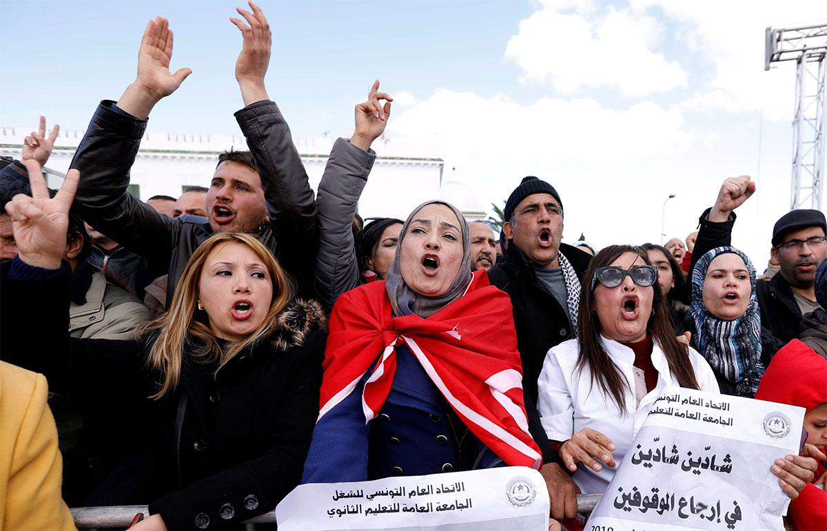 The protesters called on Education Minister Hatem Ben Salem to step down
